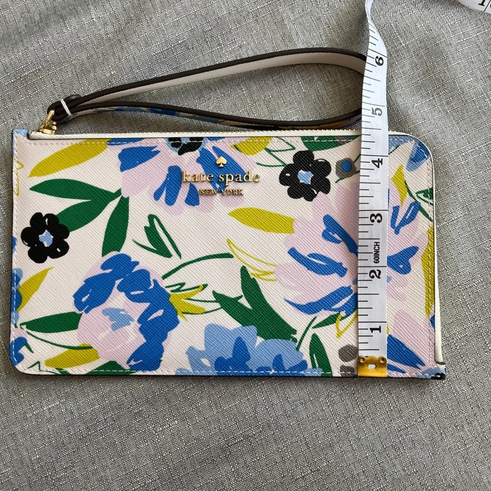 Kate Spade Lucy Festival Floral L-Zip Wristlet Women OS Cream Multi Flower NEW‎